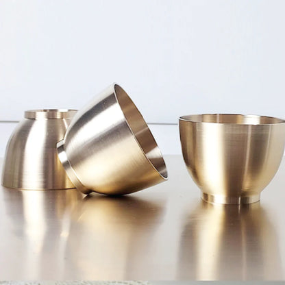 Mosim Tea Cup - Ceramic Craft Glass, Bangja Yugi Engraved Sake Cup, Gift Sake Cup, Brass Bowl, Brass Tableware