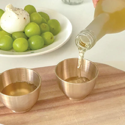 Mosim Tea Cup - Ceramic Craft Glass, Bangja Yugi Engraved Sake Cup, Gift Sake Cup, Brass Bowl, Brass Tableware