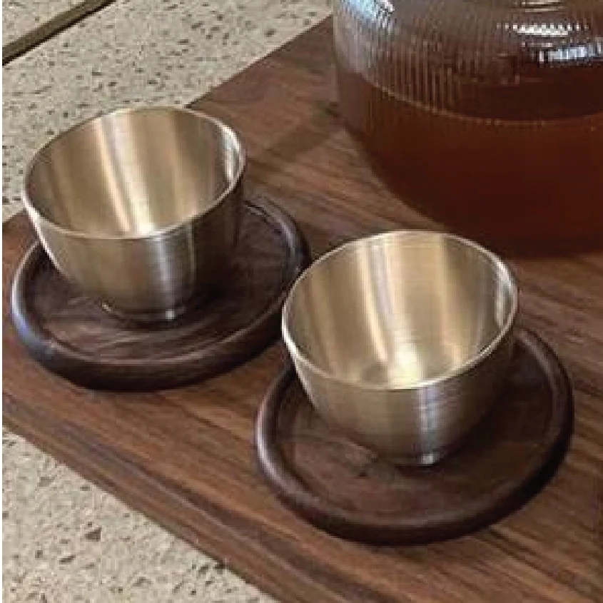 Mosim Tea Cup - Ceramic Craft Glass, Bangja Yugi Engraved Sake Cup, Gift Sake Cup, Brass Bowl, Brass Tableware